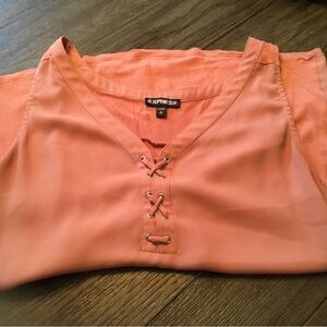 Express Pink Short Sleeve Tie Front Blouse